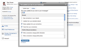 Customising options for your LinkedIn home updates